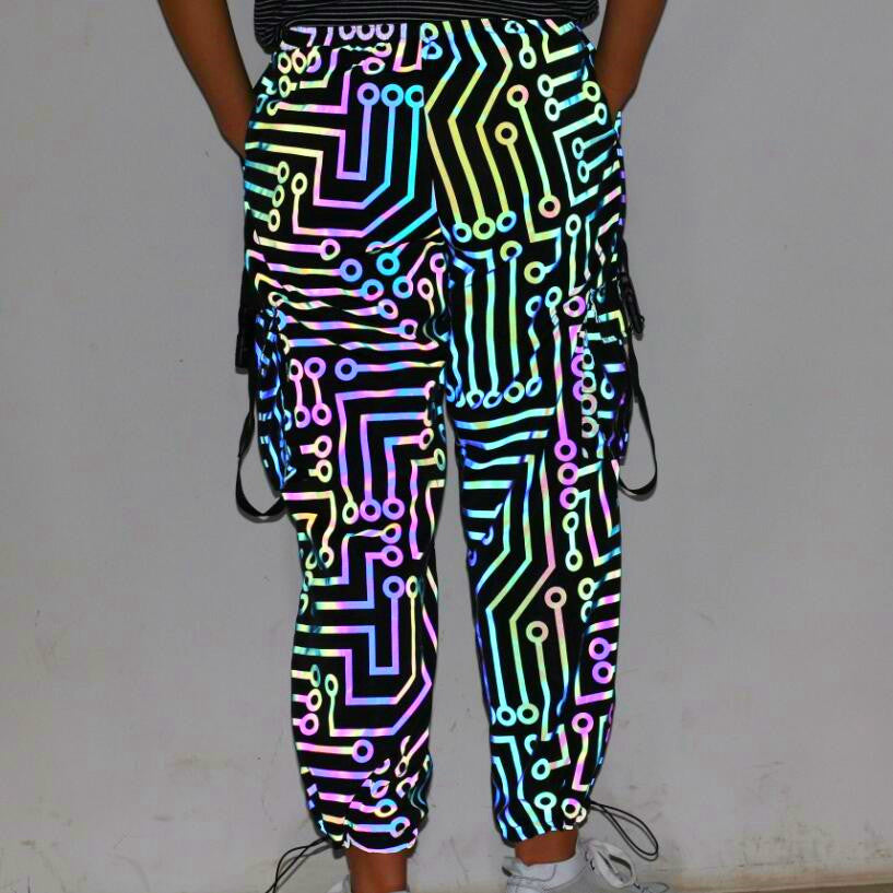 Women's circuit pattern colorful reflective overalls